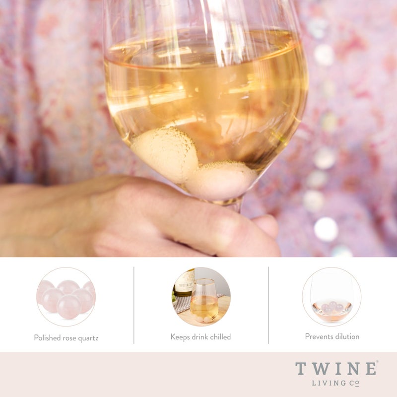 Twine Rose Quartz Wine Gems, Pink Drink Chillers, Real Polished Rose Quartz Stone Spheres, Whiskey Stones, Pink, Set of 6 - Image 2
